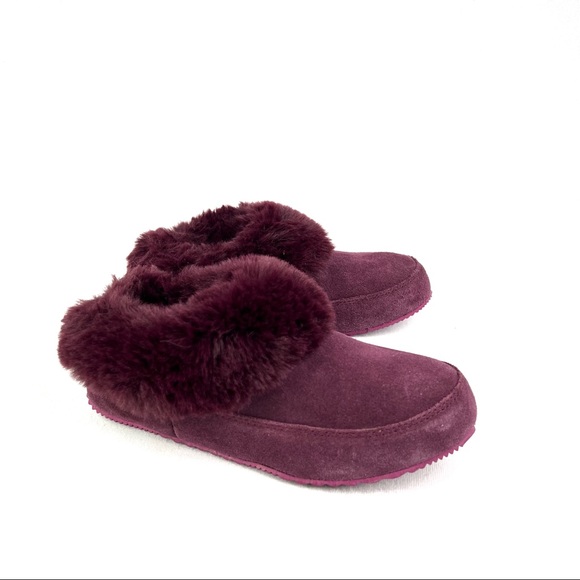 Sorel Go Coffee Run Slippers Slip On Red Suede Faux Fur Lined Rubber Sole 6 - Picture 2 of 8